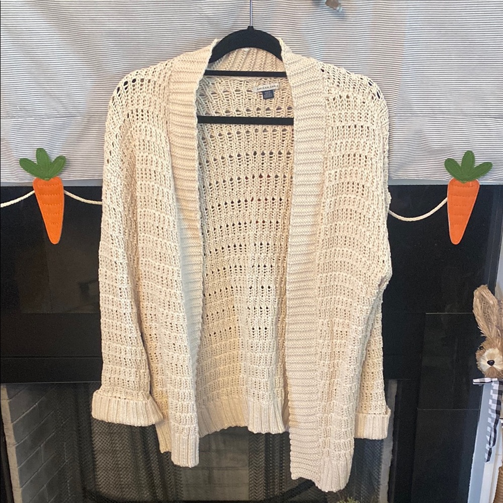 American Eagle Women's Cream Open-Knit oversized Sweater